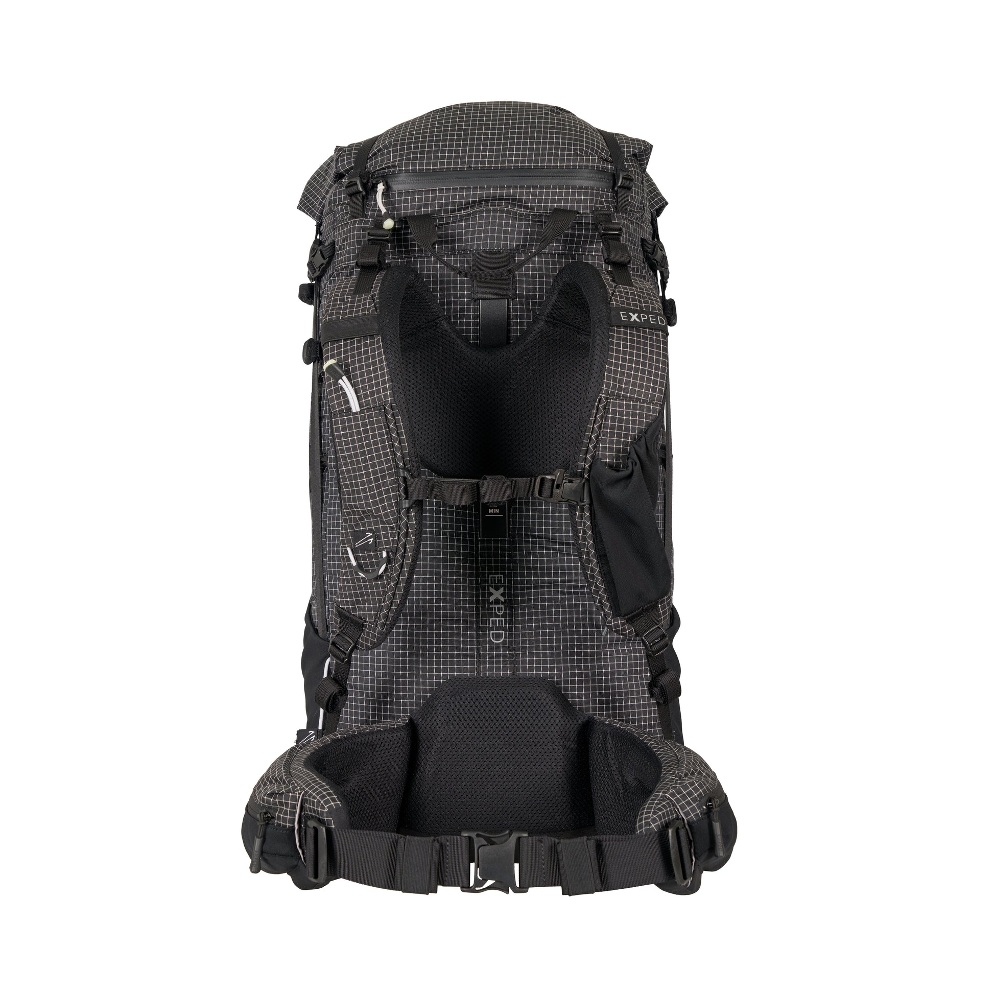 all black hiking backpack Pro 40L an ergonomic hip belt with pocket and a removable sternum strap Aspen Hiking Backpack Black