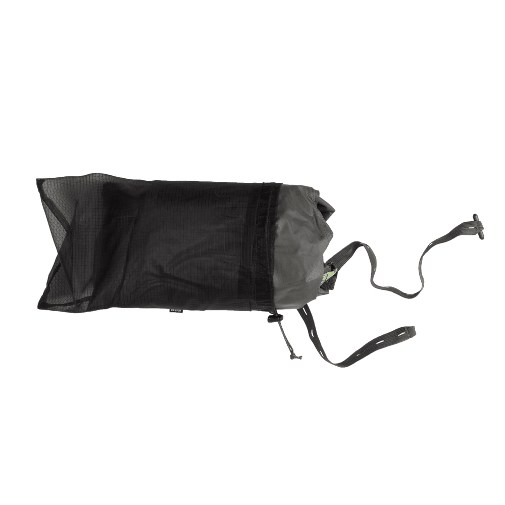 Polaris tent footprint folded into a mesh pack sack